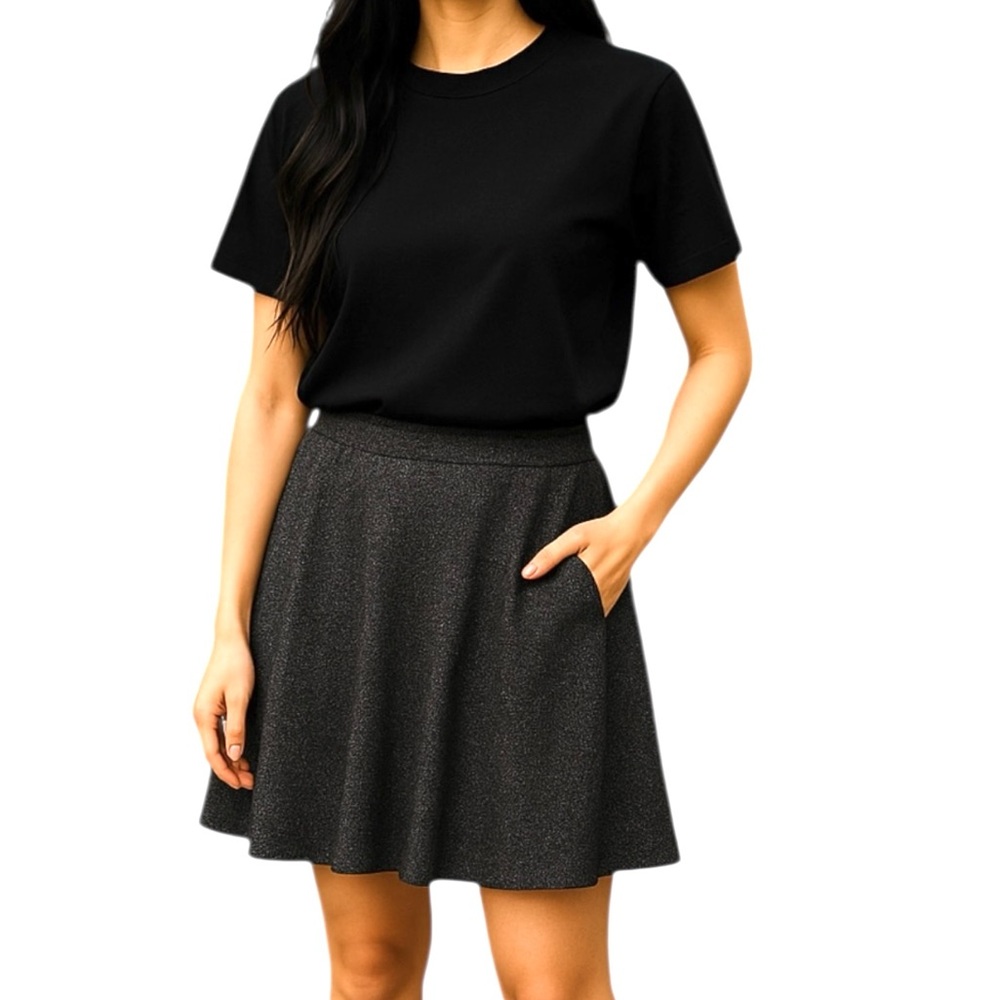 Nanette Lepore Black Gold Metallic Sweater Skirt Size Medium